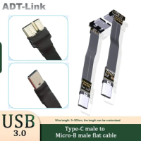 ADT New Super Flat Flexible Up&amp; Down&amp;Left&amp;Right Angle 90 Degree USB Micro USB 3.0 Male To USB C Male Data Charge Connector Cable