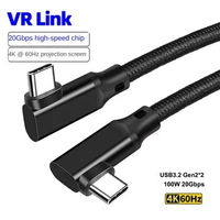 USB C to Type C Data Cable 90 Degree Angle VR Link USB3.2 Gen2 20Gbps 4K@60Hz 100W PD Fast Charge Cord for Xiaomi Realme Macbook