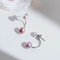 Anting stud mutiara berganda putih/ungu TK1633