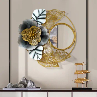 Chinese Wrought Iron 3D Wall Hanging Flower Decorative Mirror Home Livingroom Wall Mural Crafts Hotel Wall Sticker Decoration