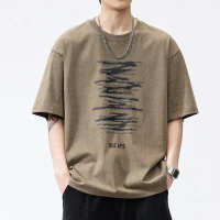 (COD) Vintage Short-Sleeve Men's 2026 New Large Size Summer Round Neck Heavyweight T-Shirt boxy mens