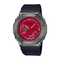 CASIO卡西歐 G-SHOCK 八角金屬殼雙顯手錶-黑灰x紅 GM-2100B-4ADR_44.4mm