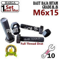 Baut Mur Hex Kuat M6 x 15 – Baja 8.8 Full Drat!