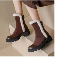 Women Vintage Chelsea Ankle Boots Autumn Winter Flats Platform Snow Boots Suede Goth Boots Design Back Zip Short Shoes 2024