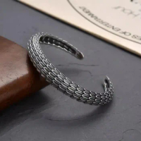 Vintage Silver Color Dragon Scale Cuff Bangle Bracelet for Men Open Bangle Retro Jewelry Accessories Gifts