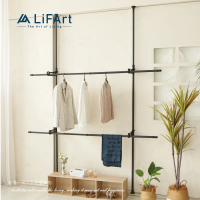 LiFArt 頂天立地雙桿伸縮掛衣架(曬衣架/室內曬衣/粗管徑高承重)