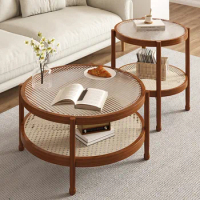Wooden Rattan Coffee Tables Terrace Restaurant Round Side Tables Dressing Modern Industrial Kawowy Aesthetic Room Furniture