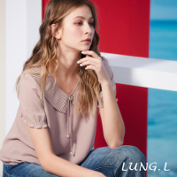 LUNG.L林佳樺 藕粉色領壓褶短袖女裝上衣LR43A