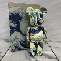BE@RBRICK 400% Square Box Kanagawa Surf Knuckles Turning Colored Box Bearbrick 28cm Plastic Trend Teddy Bear Figure