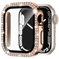 Diamond Cover For Apple watch Case 45mm 41mm 44mm 40mm 42mm 38mm Bling Bumper Screen Protector Glass iWatch serie 9 7 3 8 5 6 se