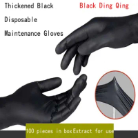 100-Piece Gloves Nitrile Food-Grade Waterproof Maintenance Gloves Thickened Powder-Free Hemp Black