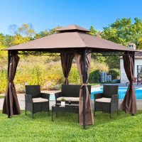 Free shipping US 10' X 13' Outdoor Patio Canopy 2-Tier Vented Steel Gazebo Canopy Party Tent