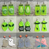 Halloween Ghost Dangling Earrings Fluorescent Bottom Spider Skull Alien UFO Witch Bloody Guillotine Acrylic Earrings For Women