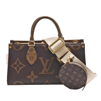 【Louis Vuitton 路易威登】M46653 OnTheGo East West系列Reverse皮革飾邊帆布手提/斜背包