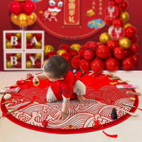 周歲抓周毯兒童房地毯圓形可愛家用臥室客廳地毯紅新款新中式地墊【步行者戶外生活館】
