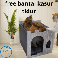CAT HOUSE RUMAH KANDANG KUCING MODEL CASTIL UKURAN BESAR BONUS BANTAL ALAT TIDUR KUCING