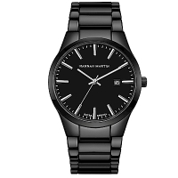 HANNAH MARTIN 午夜迷情立體刻度不鏽鋼腕錶-黑x38mm(HM1756-YH)
