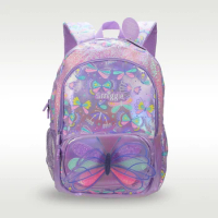 Australia smiggle original children's schoolbag girl backpack purple butterfly waterproof PU school supplies 16 inches