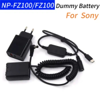 NP FZ100 Dummy Battery+PD 3.0 Charger+DC Power Cable to USB C Adapter for Sony A7 A9 A7RM3 A7RIII A7M3 A7M4 ILCE-9 A6600 Camera