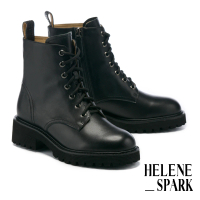 【HELENE_SPARK】簡約率性街頭全真皮綁帶厚底短靴(黑)