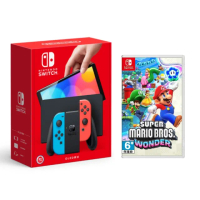 【Nintendo 任天堂】Switch OLED款式 紅藍主機組合+超級瑪利歐兄弟 驚奇(台灣公司貨-中文版)