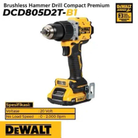 Brushless Hammer Drill 20V XRLiion DCD805D2T DeWalt Bor Tembok Cordless DCD805