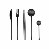 【Chill Outdoor】質感黑 304不鏽鋼餐具 5件套組(叉子 湯匙 筷子 餐具 不鏽鋼餐具 隨身餐筷 餐具組)