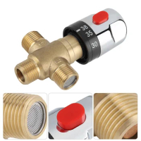 Brass Pipe Thermostat Faucet Thermostatic Mixing Valve 3-Way Brass Mixing Valve Bathroom Water Temperature Control Faucet Parts