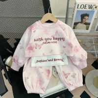 ชุดเสื้อผ้าฤดูใบไม้ผลิและฤดูใบไม้ร่วงของเด็กผู้หญิง, แฟชั่นสไตล์ตะวันตกใหม่, ชุดสูทสามชิ้นลำลองกีฬาเ