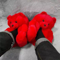 Plush SIZE Women Teddy Bear Slippers Winter Warm House Shoes Anti-slip Soft Home Indoor Slipper Ladies Cute Cartoon Funny Shoes