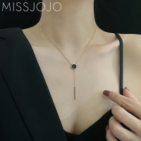 日韓版簡約個性長款黑色圓形幾何鈦鋼鍍玫瑰金短款項鏈鎖骨鏈女