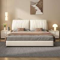 Creamy Style Tech FabricNapa Leather Bed Frame Solid Wood Bed Frame Queen &amp; King Bed Frame With Mattress