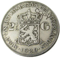 Netherlands 1929 2 1/2 Gulden Wilhelmina Silver Plated Copy Decorative Coin