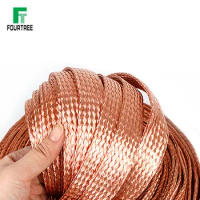 100M/Roll Copper Tinned Bare Ground Braid Lead WIre Signal Shielded Cable Conductive Tape High Flexibility 22mm Width 16mm2