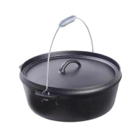 Cast Iron Camping Pot, Outdoor Picnic Pot, Stew Pot, Dutch Oven, Uncoated Stew Pot, Soup Pot, 30cm