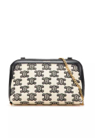 Celine 二手 Celine Triomphe 刺繡帆布鏈條手拿包