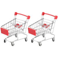 2 Pcs Mini Shopping Cart Trolley Toy Desk Storage Supermarket Kids Miniature Small Toys