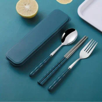 Portable Dinnerware Kit Spoon Fork Chopstick Cutlery Lunch Tableware with Box Set Stainless Steel Travelling Dinnerware Set