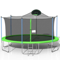 Trampoline, 16FT for Adults &amp; Kids with Basketball Hoop, Outdoor Trampolines W/Ladder and Safety Enclosure Net, Trampoline
