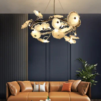 Modern LED Lotus Ceiling Chandeliers All Copper Luxury Villa Living Room Pendant Light Luxury Atmospheric Bar Restaurant Lights