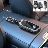 Sarung Sarung Kunci Jauh Rantai kunci Cangkang Fob Kunci Logam Untuk Bmw 7 Siri 735Li 740 X7 I7 X1 I