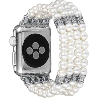 Women Jewelry Stainless Steel Strap For Apple Watch Band 4 3 Pearl Diamond Bracelet For iWatch Bands SE 6 5 38-44mm Fran-11bd