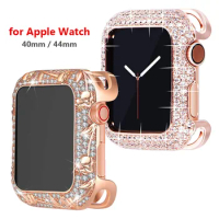 Luxury Metal Frame for Apple Watch Case Cover iWatch SE 6 5 4 3 Protective Protector Bling 40mm 44mm Stainless Silver for Women