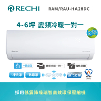 RECHI 聲寶瑞智 4-6坪 冷暖變頻一級分離式一對一冷氣(RAM-HA28DC/RAU-HA28DC)