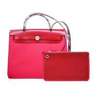 Hermes 愛馬仕 Herbag Zip 31cm手提/肩背兩用帆布包(Y刻/玫瑰桃紅/銀釦)