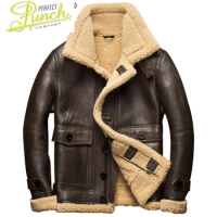 Genuine Winter Leather Jacket Men Warm Natural Fur Coat Sheepskin Motorcycle Flight Jacket Outerwear High Quality 8108-1