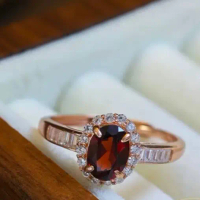Garnet ring 925 silver ring rose gold color open size