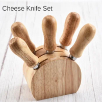 6pcs/set Stainless Steel Cheese Knives Oak Handle Cheese Cutter Cheese Board Butter Spatula Kitchen Cheese Tools Butter Knife