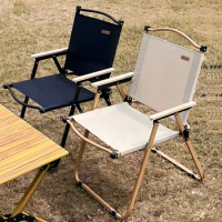 Camping Chair Portable Outdoor Tourist Chair Aluminum Alloy Wood Grain Folding Chair Beach equipment Kermit chair