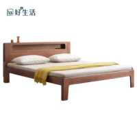 【hoi! 好好生活】預購60日出貨★源氏木語西雅圖橡木多功能夜燈胡桃色單人加大4尺120x200低床架 H90B13